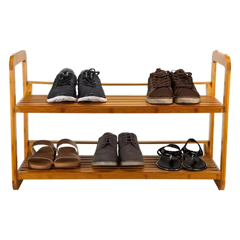 Organize It All 2 Tier Stackable Shoe Rack Lohas Collection: Bamboo Shoe Organizer, Closet Storage, Holds 6 Pairs, Tan