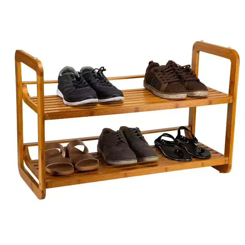 Organize It All 2 Tier Stackable Shoe Rack Lohas Collection: Bamboo Shoe Organizer, Closet Storage, Holds 6 Pairs, Tan