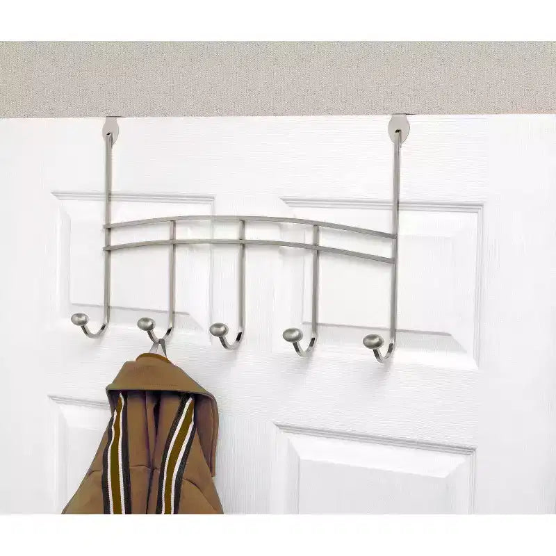 Spectrum Diversified Duche Stainless Steel Over The Door 5 Hook Rack Silver