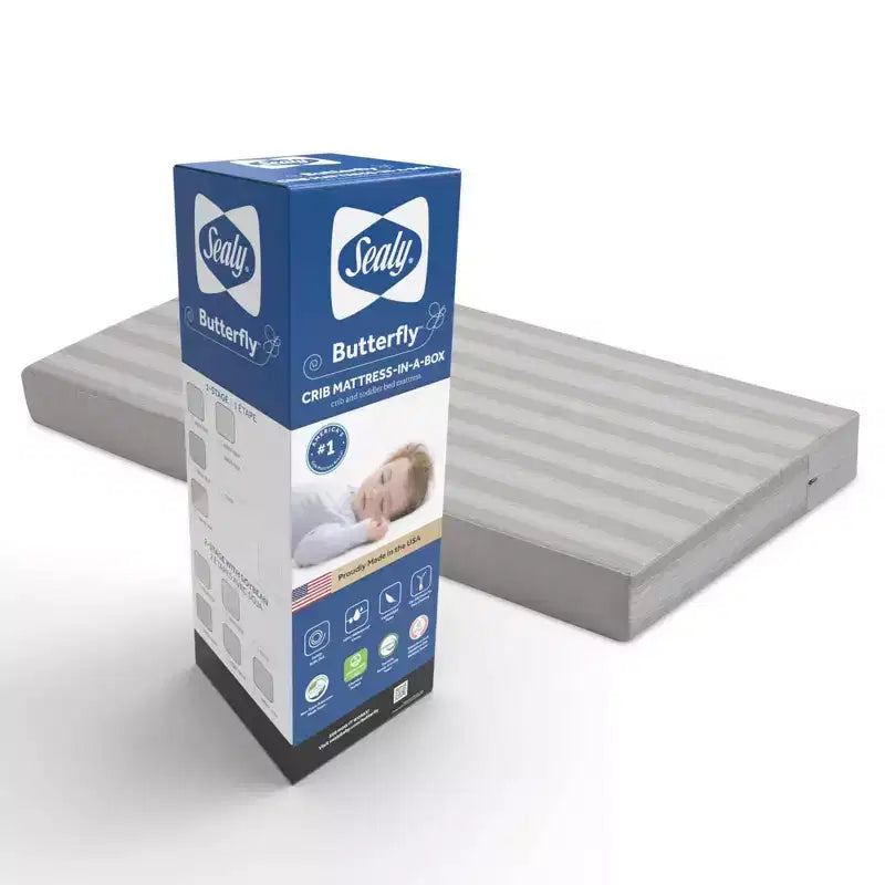 Materasso per culla e lettino Sealy Butterfly 2 stadi, impermeabile, ultra rigido: ipoallergenico, rivestimento in vinile, schiuma ad alta densità
