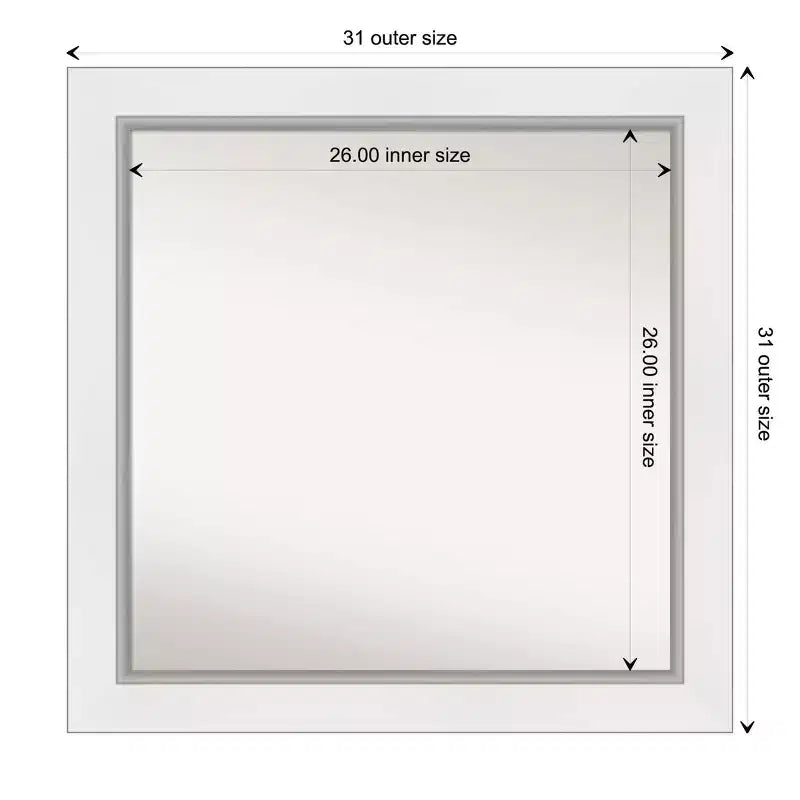Specchio da Parete Quadrato – Cornice Bianco Argento, Singolo, 80 x 80 cm