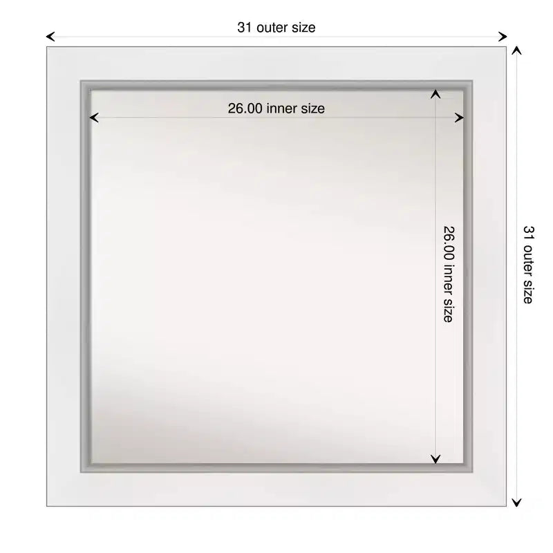 Specchio da Parete Quadrato – Cornice Bianco Argento, Singolo, 80 x 80 cm