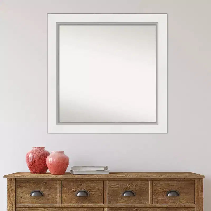 Specchio da Parete Quadrato – Cornice Bianco Argento, Singolo, 80 x 80 cm