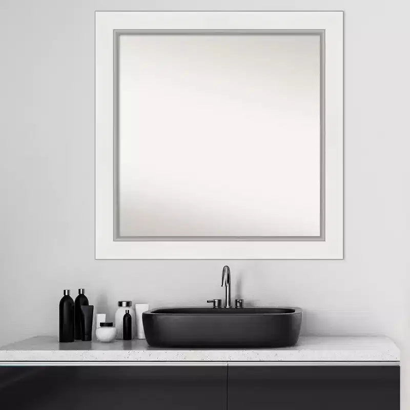 Specchio da Parete Quadrato – Cornice Bianco Argento, Singolo, 80 x 80 cm
