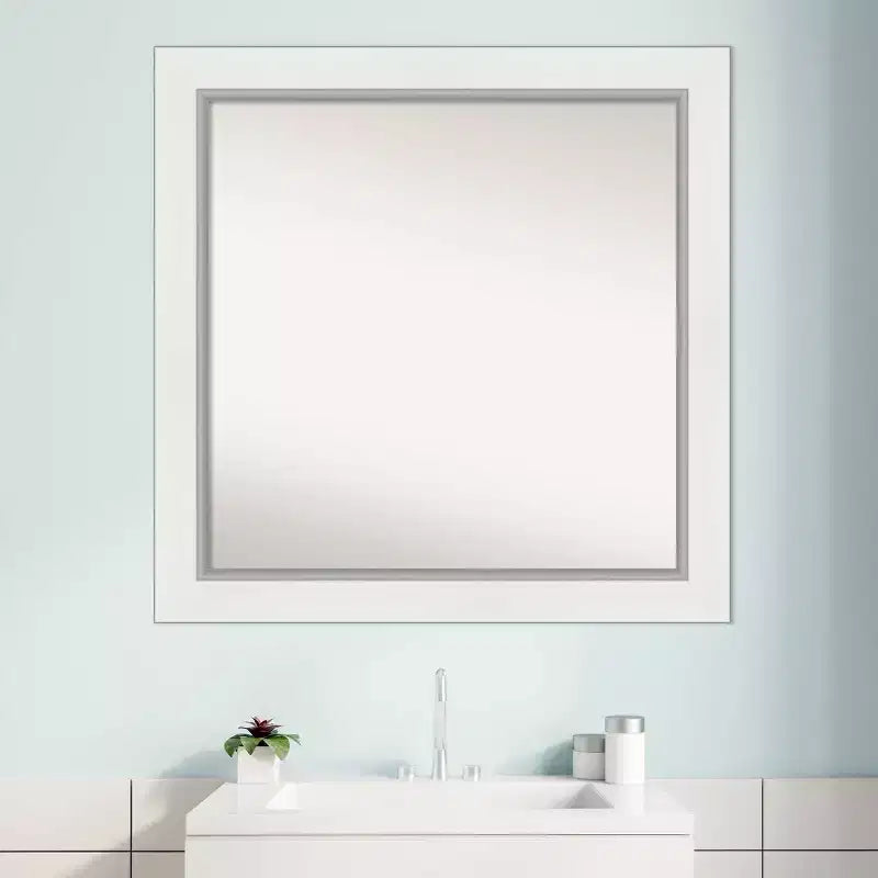 Specchio da Parete Quadrato – Cornice Bianco Argento, Singolo, 80 x 80 cm