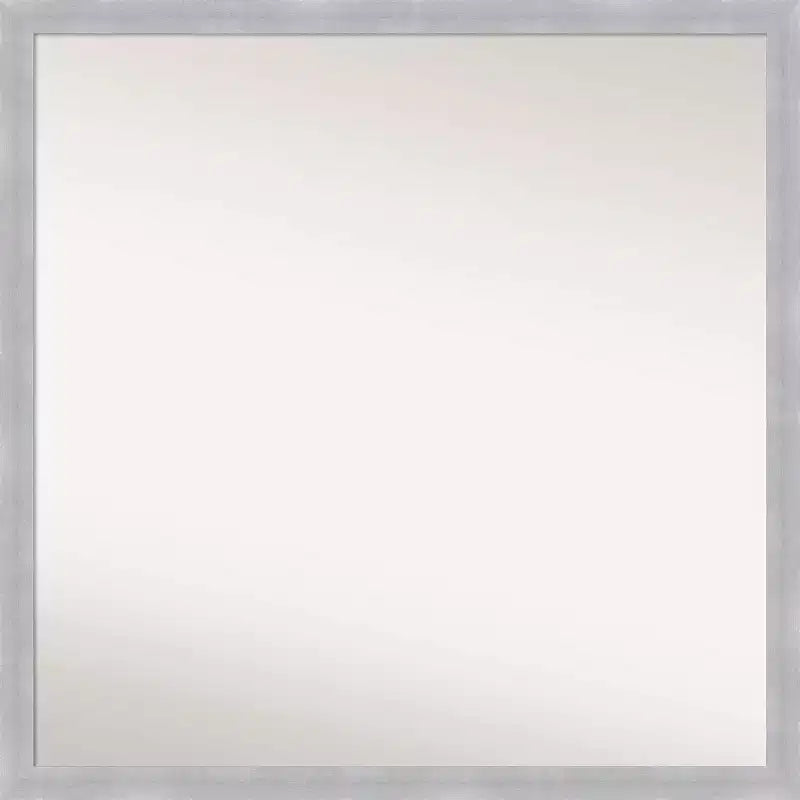 28" x 28" Non-Beveled Grace Brushed Nickel Narrow Wall Mirror - Amanti Art: Modern Square, Includes Mounting Hardware
