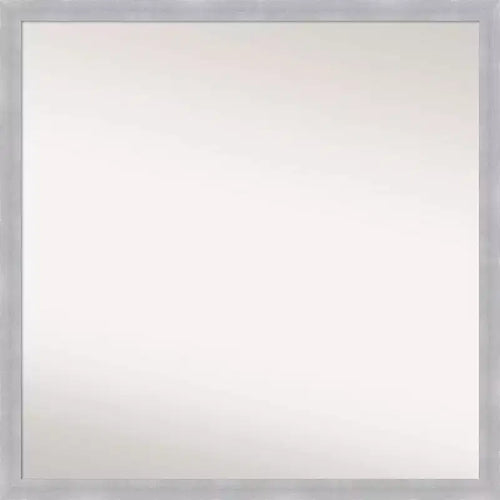 28" x 28" Non-Beveled Grace Brushed Nickel Narrow Wall Mirror - Amanti Art: Modern Square, Includes Mounting Hardware