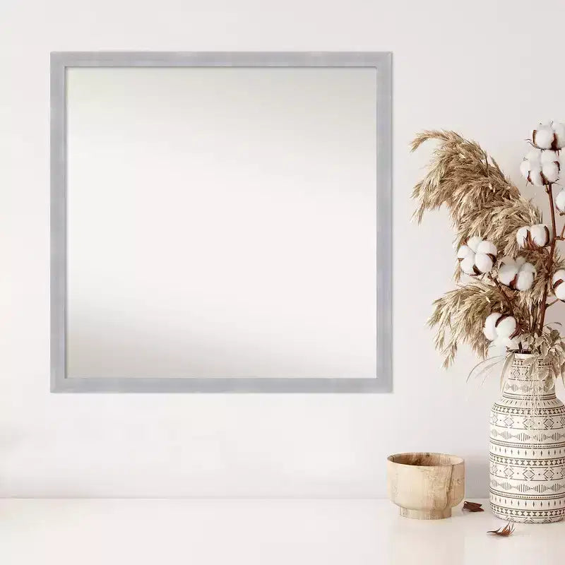 Specchio da Parete Stretto non Smussato Grace in Nichel Spazzolato 28" x 28" - Amanti Art: Quadrato Moderno, Include Kit di Montaggio
