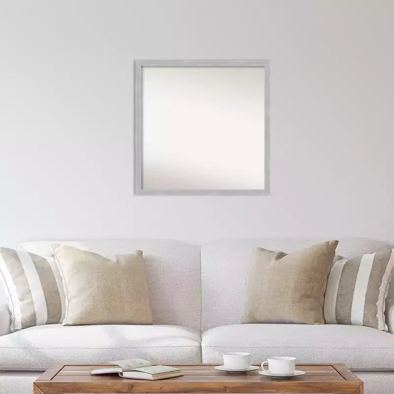 Specchio da Parete Stretto non Smussato Grace in Nichel Spazzolato 28" x 28" - Amanti Art: Quadrato Moderno, Include Kit di Montaggio