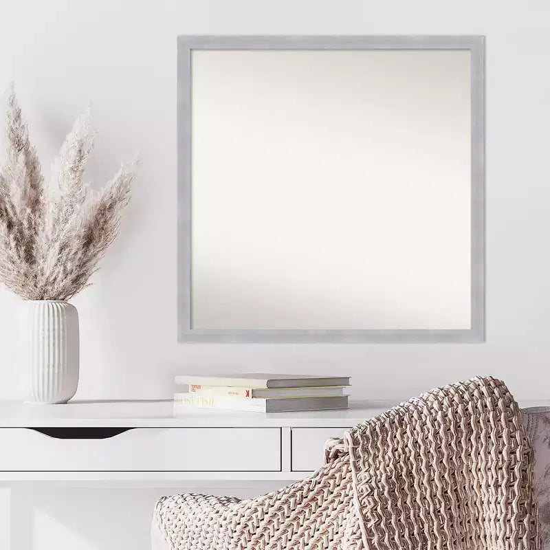 Specchio da Parete Stretto non Smussato Grace in Nichel Spazzolato 28" x 28" - Amanti Art: Quadrato Moderno, Include Kit di Montaggio