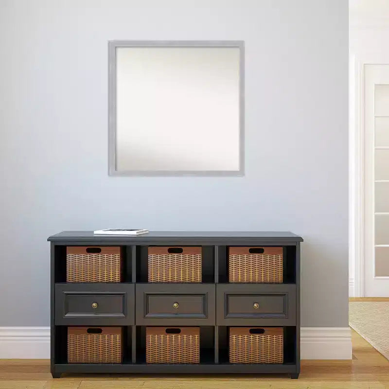 Specchio da Parete Stretto non Smussato Grace in Nichel Spazzolato 28" x 28" - Amanti Art: Quadrato Moderno, Include Kit di Montaggio