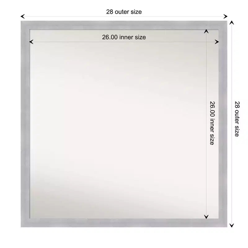 Specchio da Parete Stretto non Smussato Grace in Nichel Spazzolato 28" x 28" - Amanti Art: Quadrato Moderno, Include Kit di Montaggio