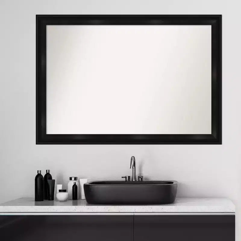Amanti Art 40" x 28" Specchio da parete per bagno stretto Grand non smussato nero: Trucco, design moderno, a parete