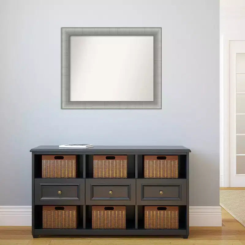 Specchio da parete elegante non smussato 33" x 27" in peltro spazzolato - Amanti Art: Rettangolare, Cornice in polistirene, Montaggio a parete
