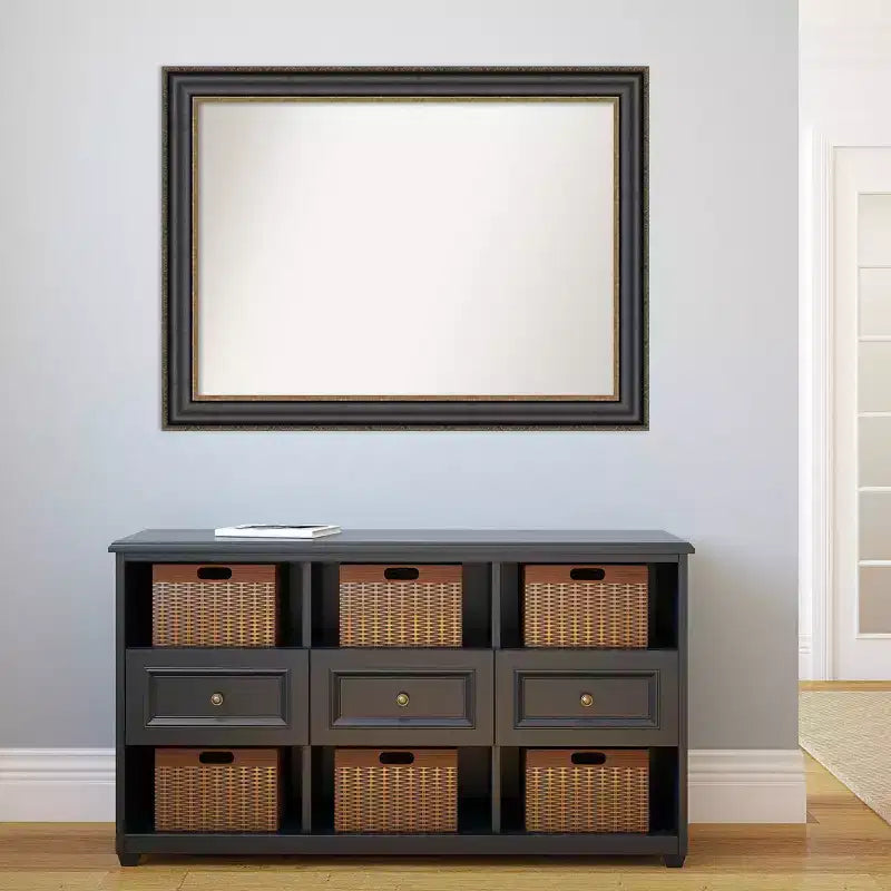 Specchio da parete Thomas nero bronzato non smussato 44" x 33" - Amanti Art: rettangolare moderno, cornice in polistirolo, include ferramenta di montaggio