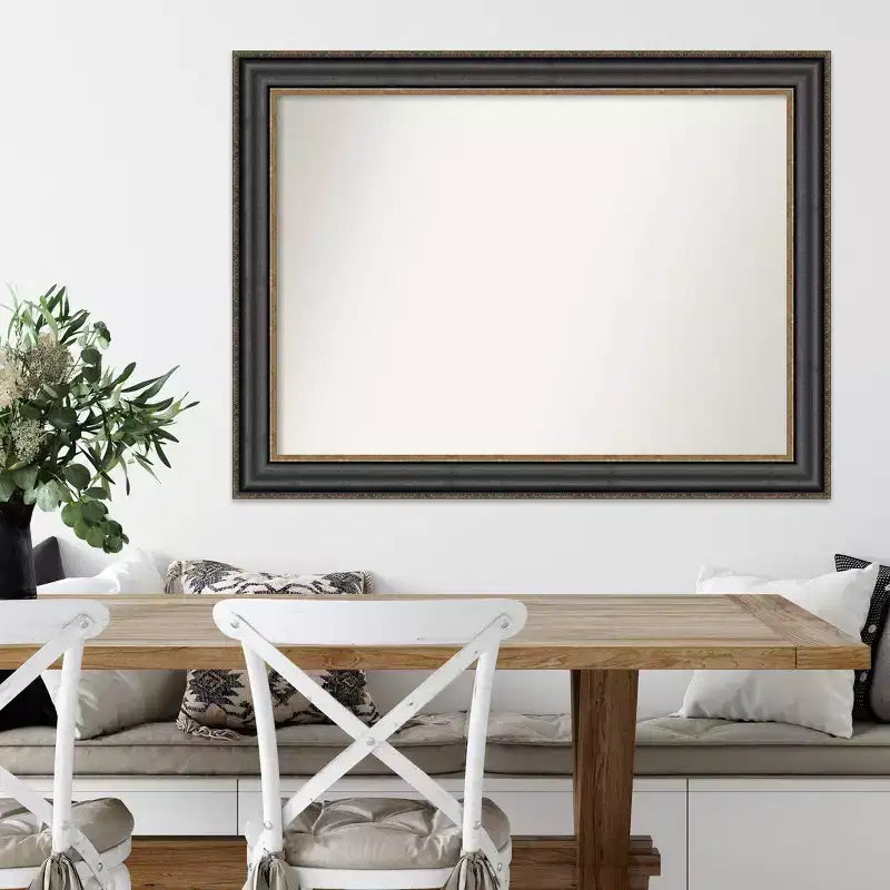 Specchio da parete Thomas nero bronzato non smussato 44" x 33" - Amanti Art: rettangolare moderno, cornice in polistirolo, include ferramenta di montaggio