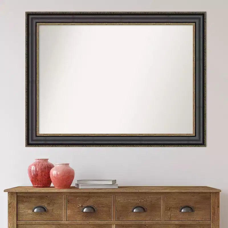 Specchio da parete Thomas nero bronzato non smussato 44" x 33" - Amanti Art: rettangolare moderno, cornice in polistirolo, include ferramenta di montaggio
