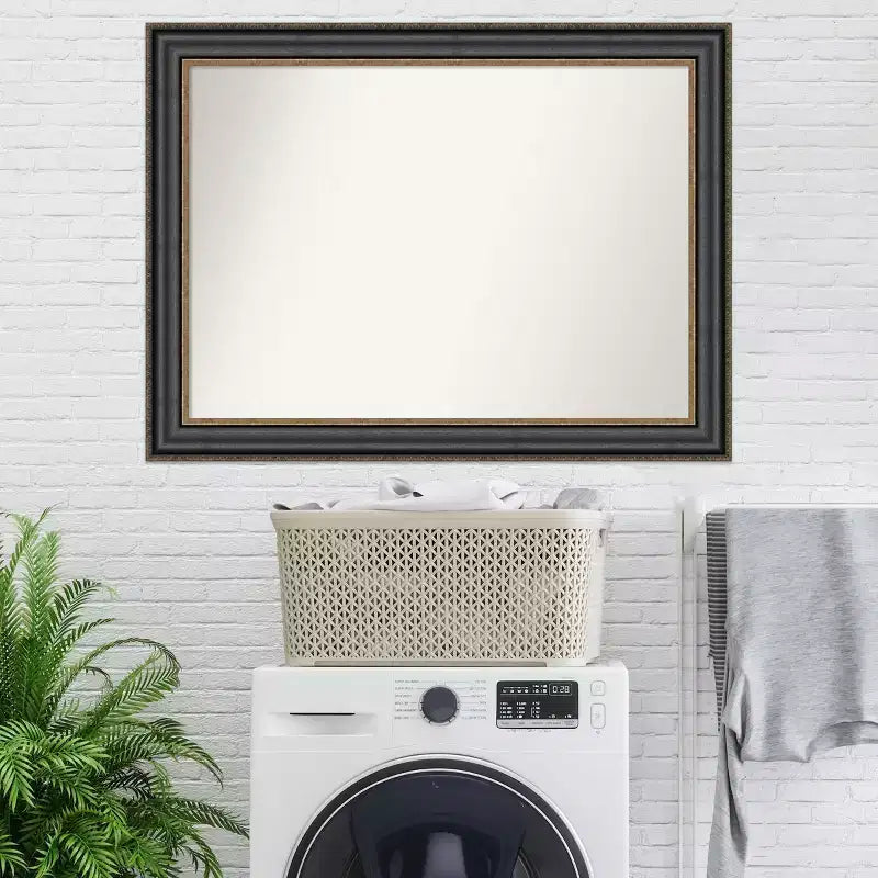 Specchio da parete Thomas nero bronzato non smussato 44" x 33" - Amanti Art: rettangolare moderno, cornice in polistirolo, include ferramenta di montaggio