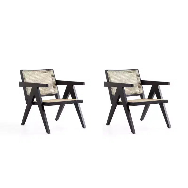 Set di 2 sedie d'accento Hamlet in legno nero/rattan naturale - Manhattan Comfort: Dettaglio in Rattan, Nessun Montaggio Richiesto