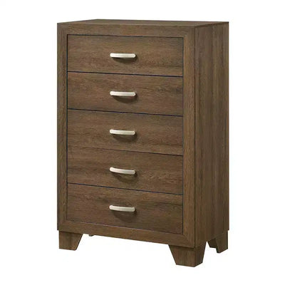 32" Miquell Chest Oak - Acme Furniture: Transitional 5-Drawer Storage, Space-Saving Design