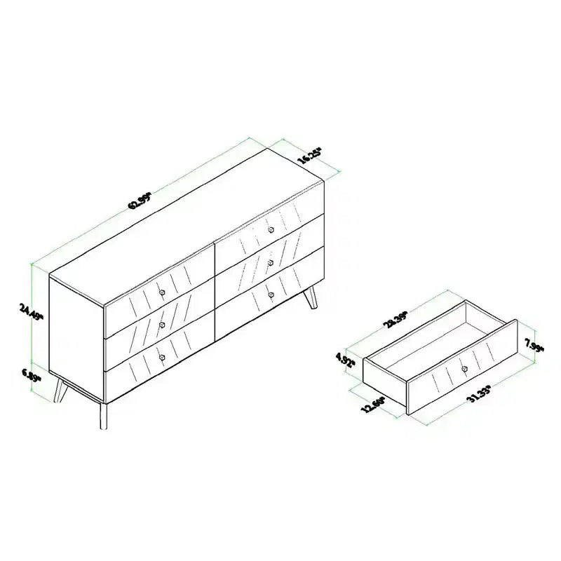 Comò a 6 cassetti, noce, stile moderno di metà secolo, 1 persona