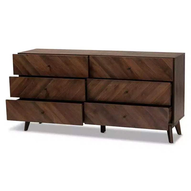 Baxton Studio Cassettiera a 6 cassetti Hartman in legno noce marrone: contenitore moderno, design verticale, altezza 31"