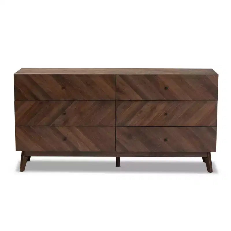 Baxton Studio Cassettiera a 6 cassetti Hartman in legno noce marrone: contenitore moderno, design verticale, altezza 31"