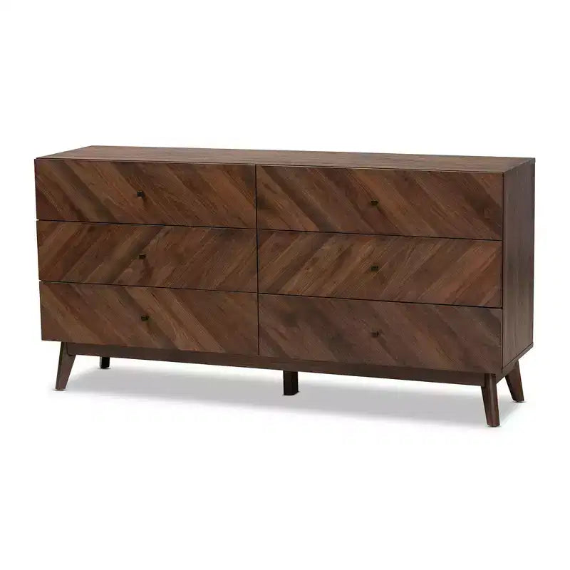 Comò a 6 cassetti, noce, stile moderno di metà secolo, 1 persona