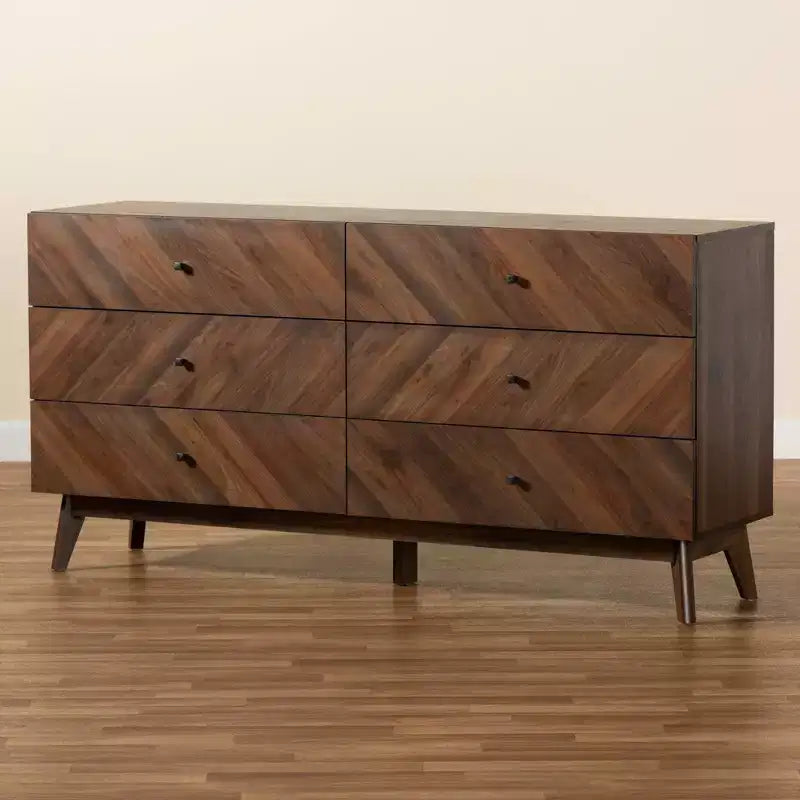 Comò a 6 cassetti, noce, stile moderno di metà secolo, 1 persona