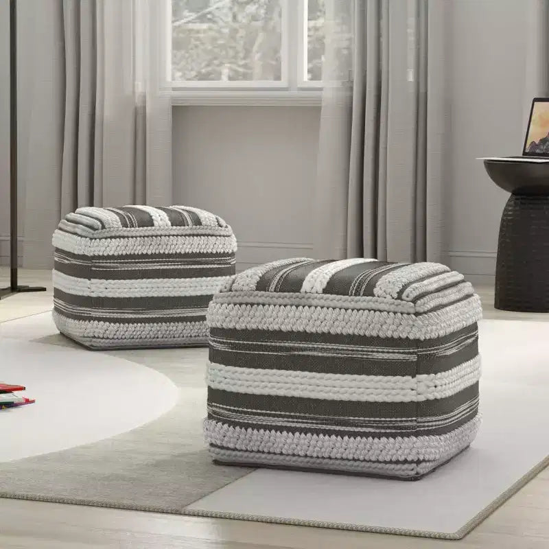 Silva Square Pouf Natural/Taupe Gray - WyndenHall