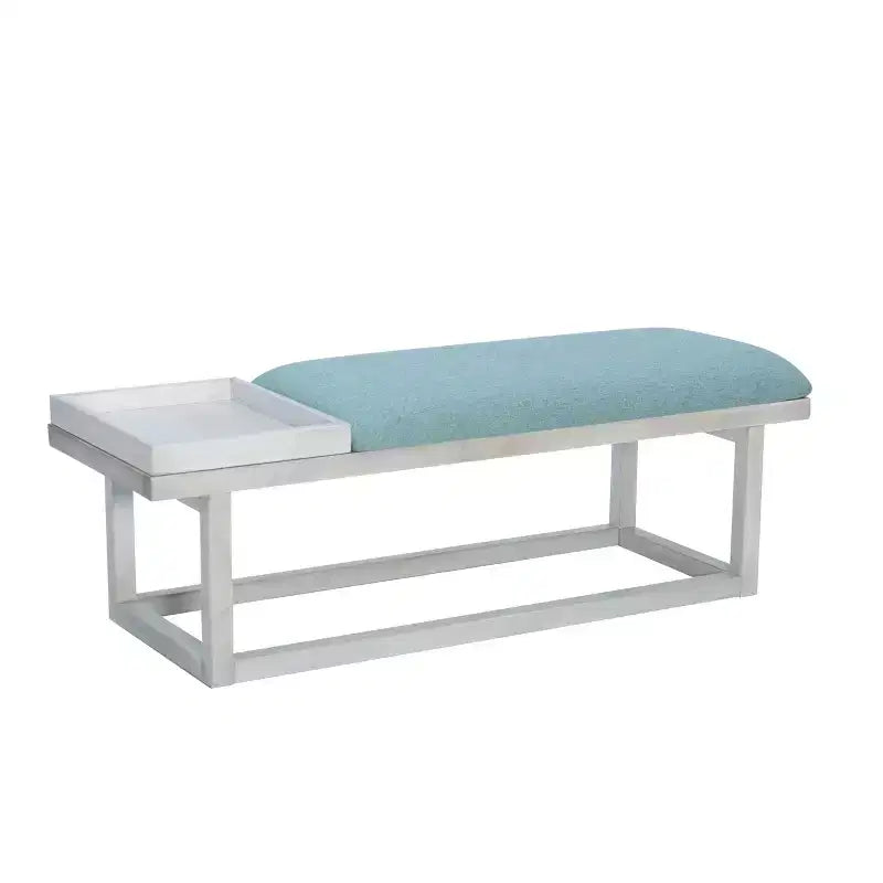 Panca imbottita Lemire Modern Storage con vassoio White Wash & Teal - Powell: Seduta da ingresso, capacità 136 kg