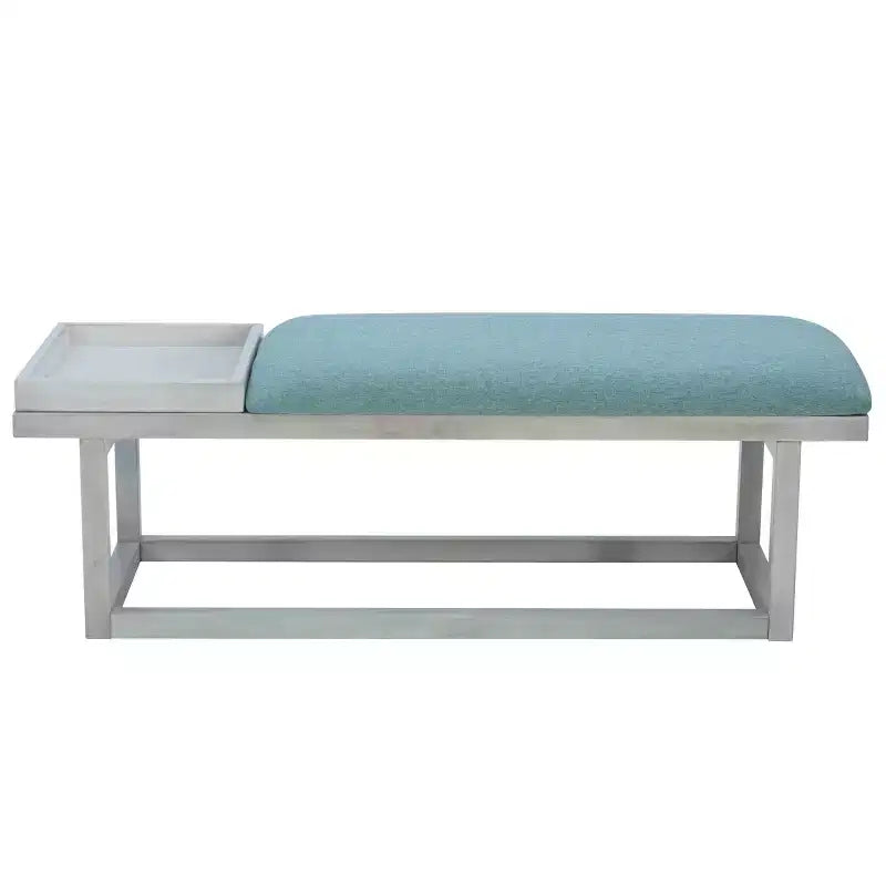 Panca imbottita Lemire Modern Storage con vassoio White Wash & Teal - Powell: Seduta da ingresso, capacità 136 kg