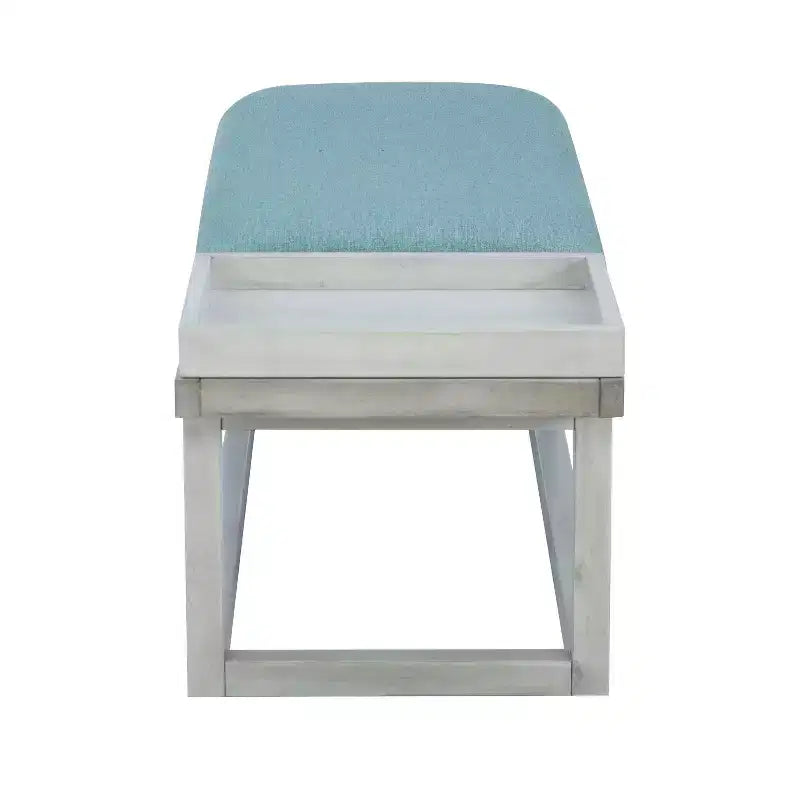 Panca imbottita Lemire Modern Storage con vassoio White Wash & Teal - Powell: Seduta da ingresso, capacità 136 kg