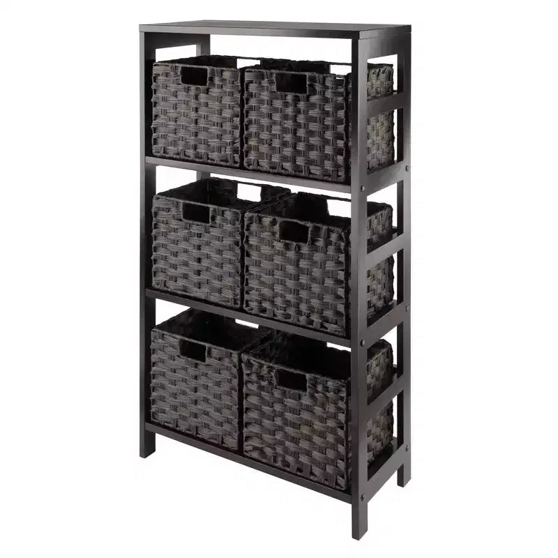 42" 7pc Leo Storage Shelf with Baskets Espresso/Chocolate - Winsome