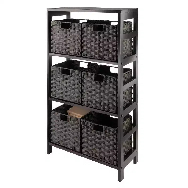 Scaffale portaoggetti Espresso 7 pezzi con cesti color cioccolato, montaggio con 1 persona