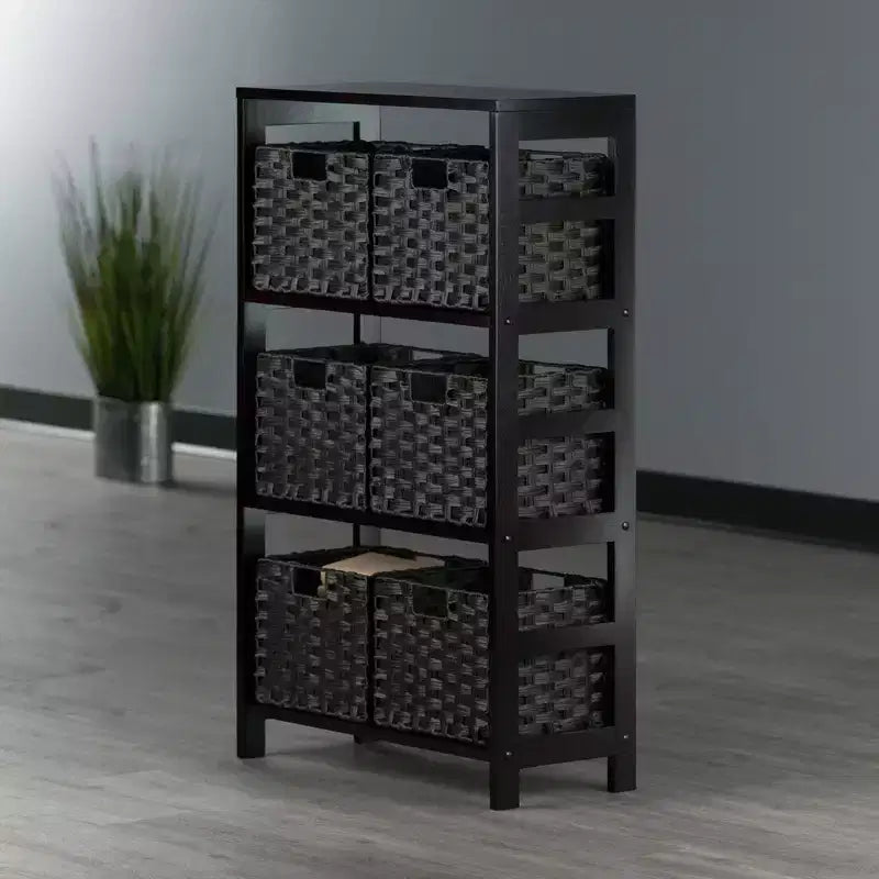 Mensola portaoggetti Leo 42" 7 pz con cesti, espresso/cioccolato - Winsome