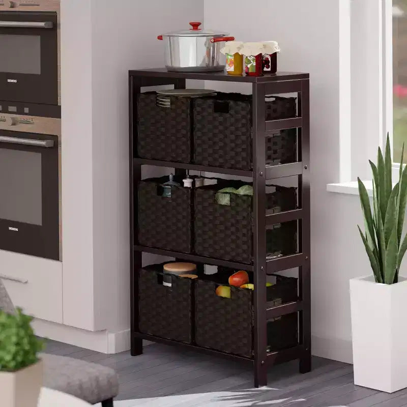 Scaffale portaoggetti Espresso 7 pezzi con cesti color cioccolato, montaggio con 1 persona