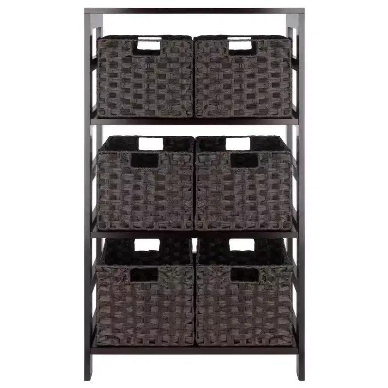 42" 7pc Leo Storage Shelf with Baskets Espresso/Chocolate - Winsome
