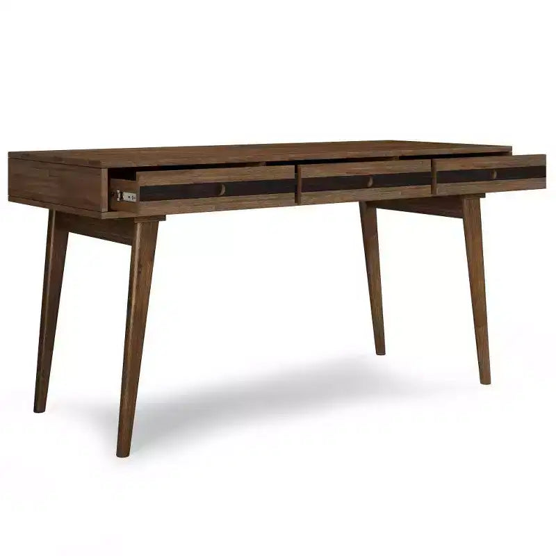 Wright Desk Rustic Natural Aged Brown - WyndenHall: Solid Acacia, Mid-Century, 3 Drawers, Home Office