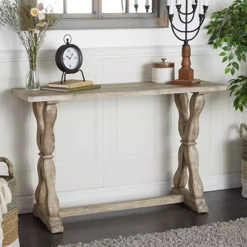 Olivia & May Distressed Farmhouse Wood Console Table Marrone: Tavolo rustico per ingresso, nessun assemblaggio richiesto