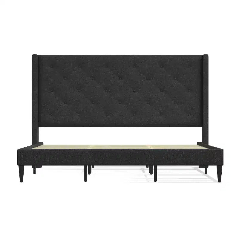 Struttura letto imbottita con piattaforma Huppe di Glenwillow Home, testiera a wingback con bottoni tufted in stile metà secolo, base materasso, non necessita di rete, facile da montare