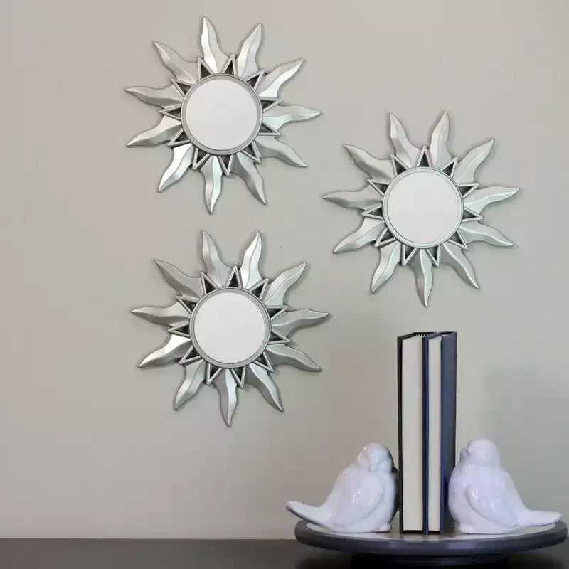 Northlight Set di 3 specchi rotondi Mayan Sunburst, argento opaco, 9.5