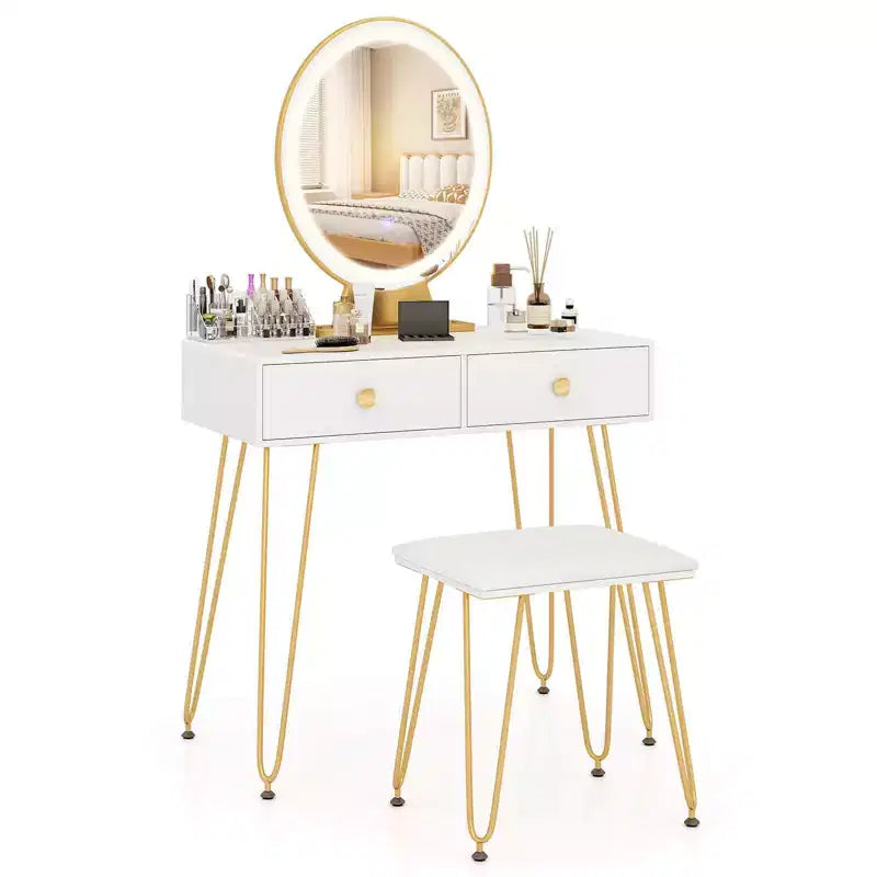 Costway Vanity Makeup Dressing Table W/ 3 Lighting Modes Mirror Touch Switch White