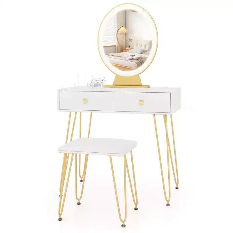 Set da toilette con sgabello e luci a LED bianche, 2 pezzi