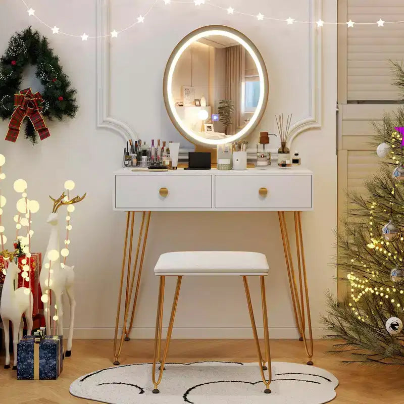 Costway Tavolo da trucco da toeletta con specchio a 3 modalità di illuminazione e interruttore a sfioramento, bianco