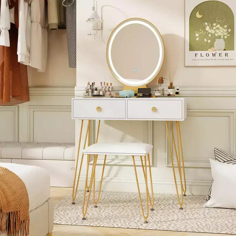 Costway Tavolo da trucco da toeletta con specchio a 3 modalità di illuminazione e interruttore a sfioramento, bianco