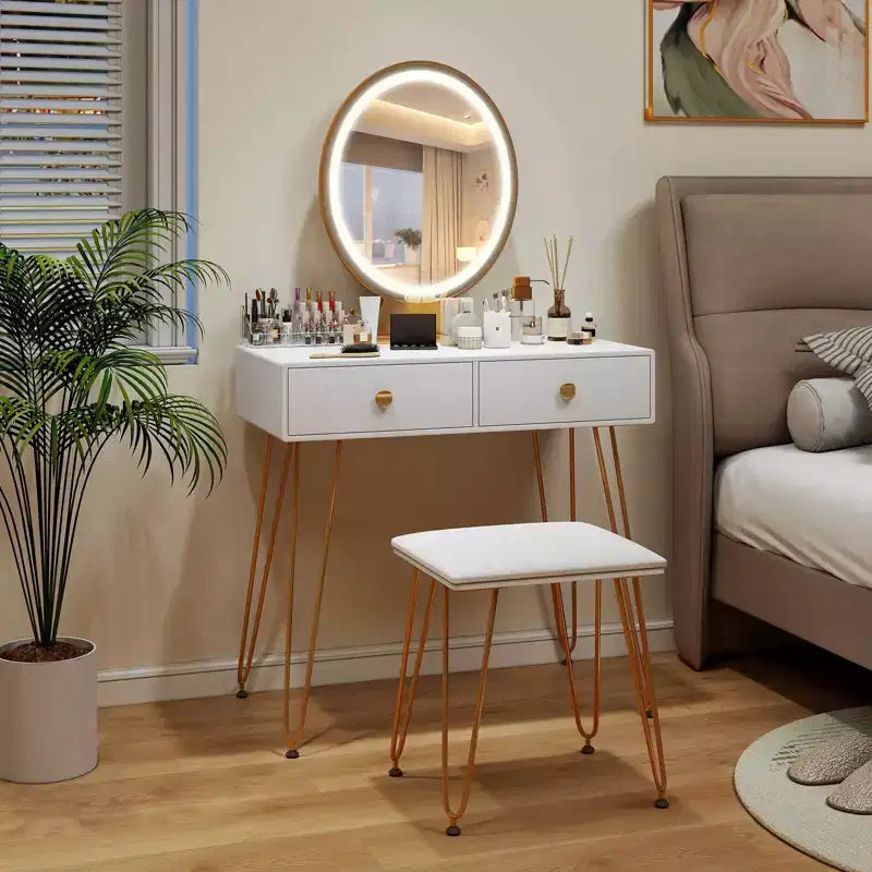 Costway Tavolo da trucco da toeletta con specchio a 3 modalità di illuminazione e interruttore a sfioramento, bianco
