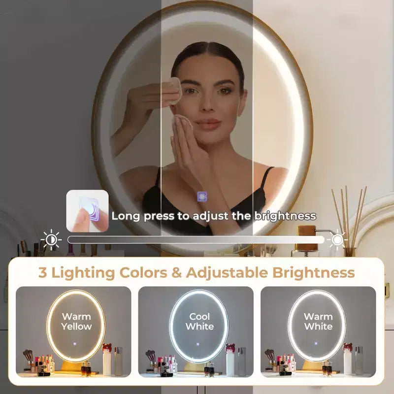 Set da toilette con sgabello e luci a LED bianche, 2 pezzi