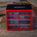 Contenitore Organizer a 12 Cassetti - Organizer in Plastica con 4 Scomparti Grandi e 8 Piccoli - da Tavolo o da Parete per Attrezzatura, Artigianato e Altro di Fleming Supply
