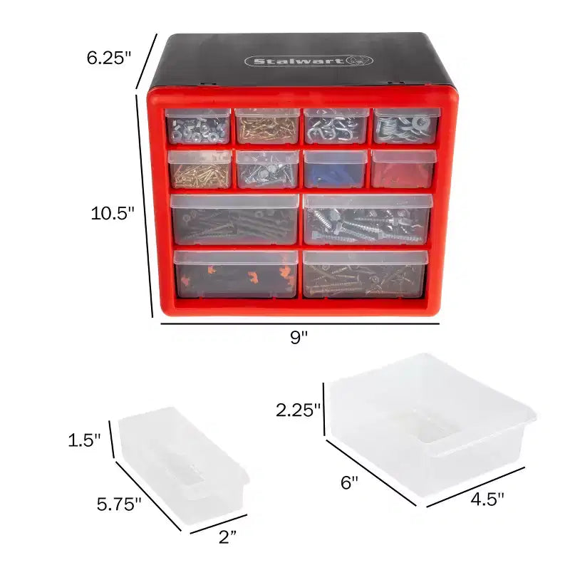 Contenitore Organizer a 12 Cassetti - Organizer in Plastica con 4 Scomparti Grandi e 8 Piccoli - da Tavolo o da Parete per Attrezzatura, Artigianato e Altro di Fleming Supply